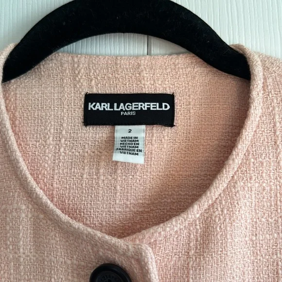 Karl Lagerfeld | Pink Sherbet | Tweed Button Coat | size 2 - Picture 2 of 5